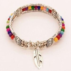 Multi Color Bead Bohemian Feather Silver